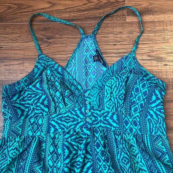 American Eagle Strappy Babydoll Top Geometric Blue Green Summer Festival‎ Small - Picture 2 of 7